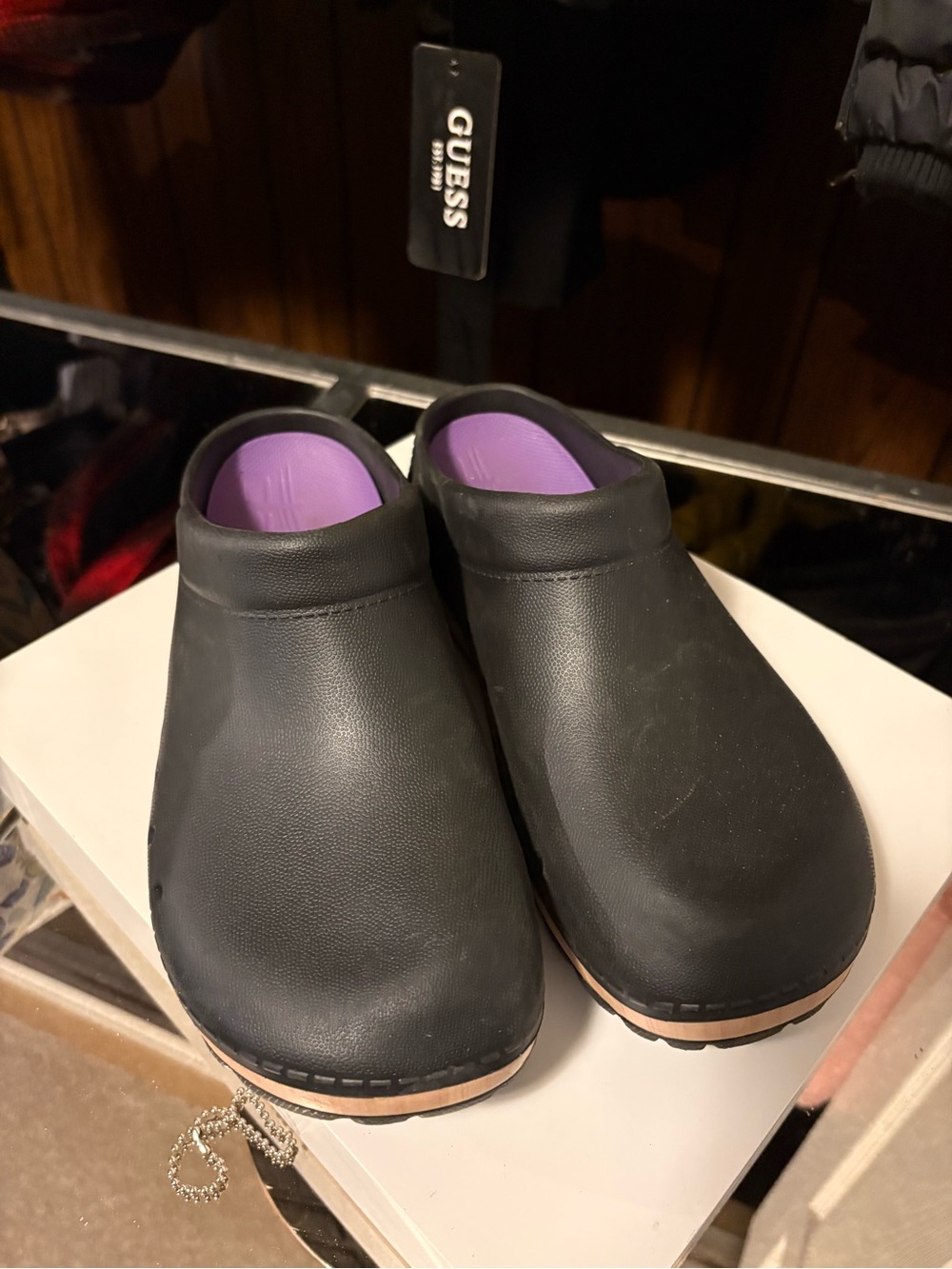 Dansko Black/ Darkest Navy Clog Mules with Purple Insoles size 39
